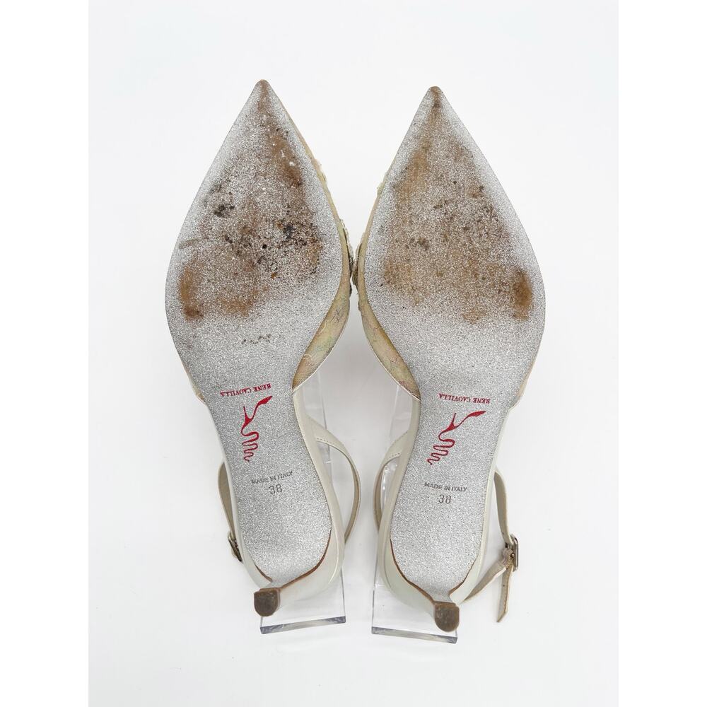 René Caovilla Veneziana Iridescent Shimmer Lace Crystal Slingback Heels IT 38 - Picture 15 of 16